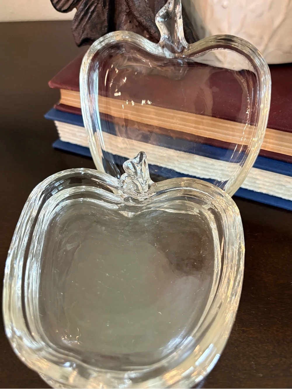 Vintage Hazel Atlas Glass Apple Coasters Set Of 4 MCM Fruit Shaped Trinket Dish